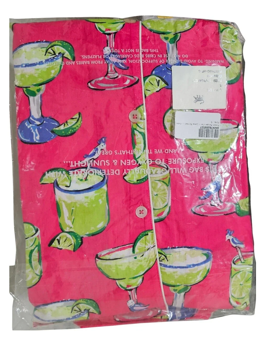 Printfresh Pajama Set Small Fresh Margarita Cabo Pink Long Sleeve Button-Up/Pant